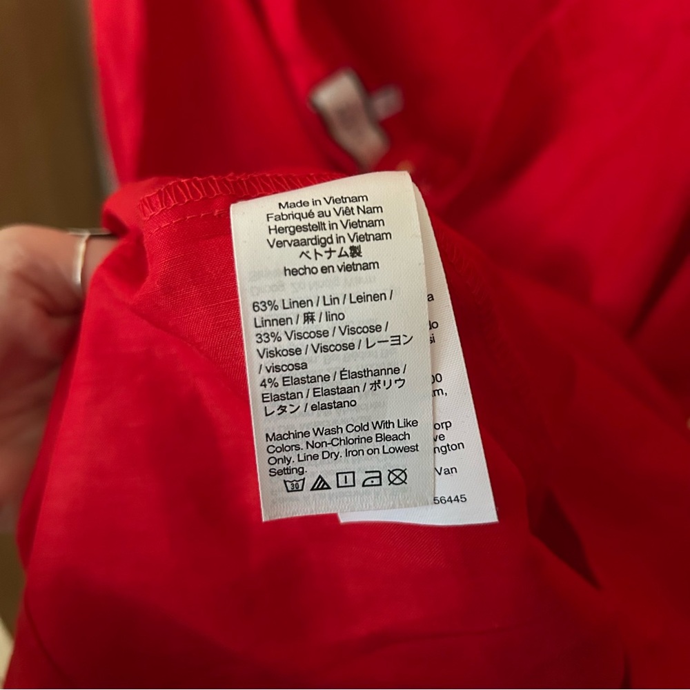 J.Crew Collection Side-Ruched Dress Stretch Linen-Viscose Blend Red Plus Size 24 - Picture 7 of 8